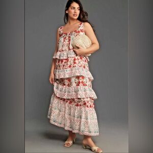 Anthropologie Sleeveless Square-Neck Tiered Midi Dress size Small